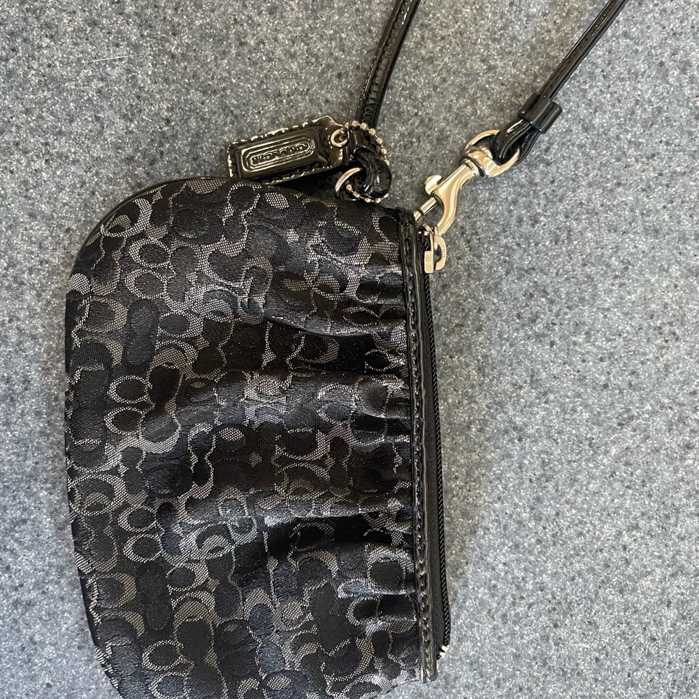 Coach Black Signature Jacquard Wristlet Pouch